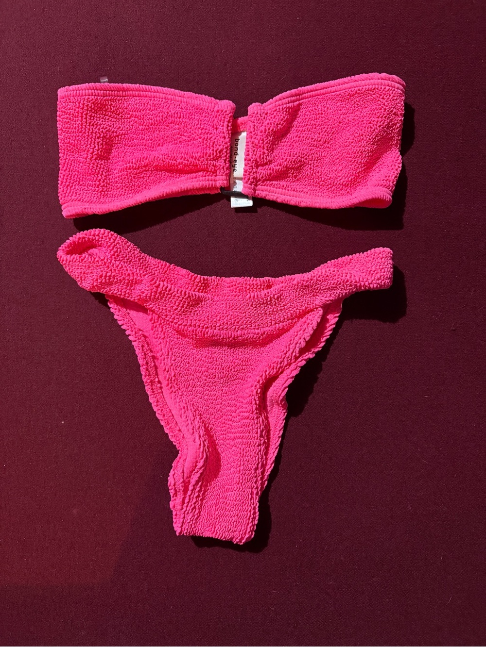 bond-eye Neon Pink Textured Strapless Bikini Set